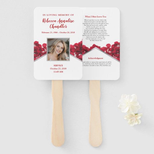Red Roses Memorial Hand Fan Handwaaier (Voorkant en achterkant)