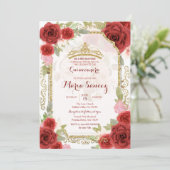 Red Roses Mexican Girl Mis Quince Kaart (Staand voorkant)