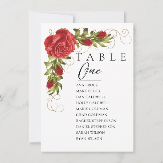 Red Roses Minimal Numéro de table Tableau de siège (Dos)