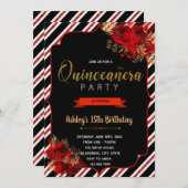 Red roses mis quince invitation d'anniversaire (Devant / Derrière)
