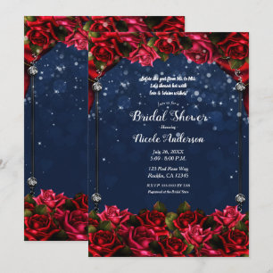 Red Roses Navy Blue Gold Enchanted Vrijgezellenfee Kaart