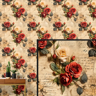 Red Roses op Antiek papieren boekperkament Behang
