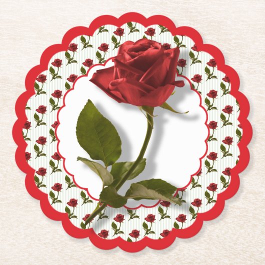 Red Roses Pattern - Floral Photography - Scalloped Kartonnen Onderzetters (Voorkant)