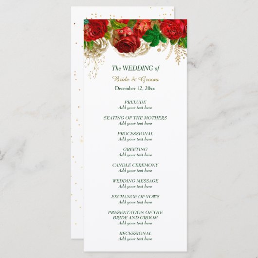 Red Roses Programme de mariage frontalier (Devant / Derrière)