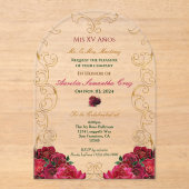 Red Roses Quinceañera Floral Acrylique Invitation (Recto)