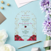 Red Roses Quinceañera Floral Acrylique Invitation (Insitu (Mariage))