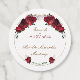 Red Roses Quinceañera Party Favor Labels
