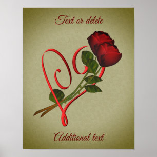 Red Roses Red Heart Elegant Voeg Jouw tekst toe Poster