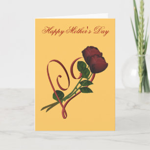 Red Roses Red Heart Flower Carte de la fête des mè