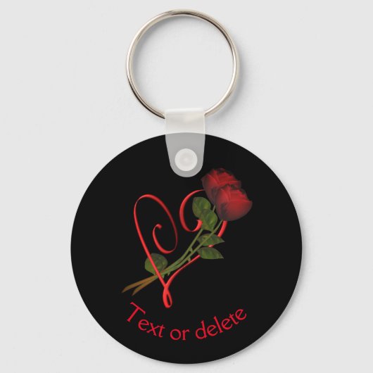 Red Roses Red Heart Flower Personalized Sleutelhanger (Voorkant)