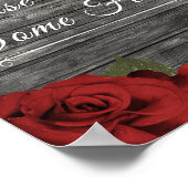 Red Roses Rustic Black Lace Wedding Food Sign Poster (Hoek)