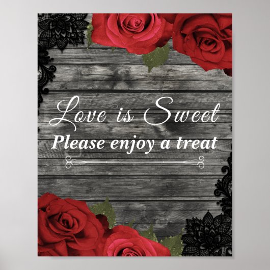 Red Roses Rustic Black Lace Wedding Geniet van Tre Poster (Voorkant)