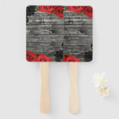 Red Roses Rustic Wood Black Lace Wedding Handwaaier (Voorkant en achterkant)