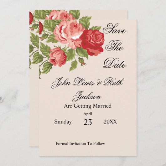 Red Roses Script Save The Date | Elegant Floral  (Devant / Derrière)