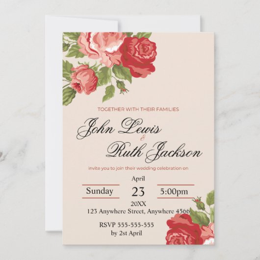 Red Roses Script Wedding Invitation | Elegant Roma (Devant)