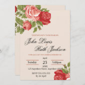 Red Roses Script Wedding Invitation | Elegant Roma (Devant / Derrière)