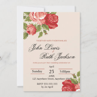 Red Roses Script Wedding Invitation | Elegant Roma Kaart