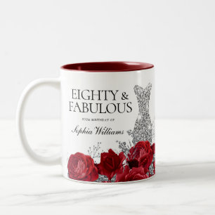 Red Roses Silver Dress 80th Birthday Party Favor Tweekleurige Koffiemok