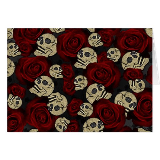 Red Roses & Skulls Black Floral Gothic Hartelijk d (Voorkant Horizontaal)