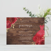 Red Roses Sparkle Dress Rustic Quinceanera Party Kaart (Staand voorkant)