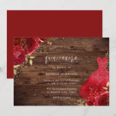 Red Roses Sparkle Dress Rustic Quinceanera Party Kaart (Voorkant / Achterkant)