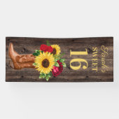 Red Roses Sunflower Cowboy Boots Sweet 16 Banner (Horizontaal)