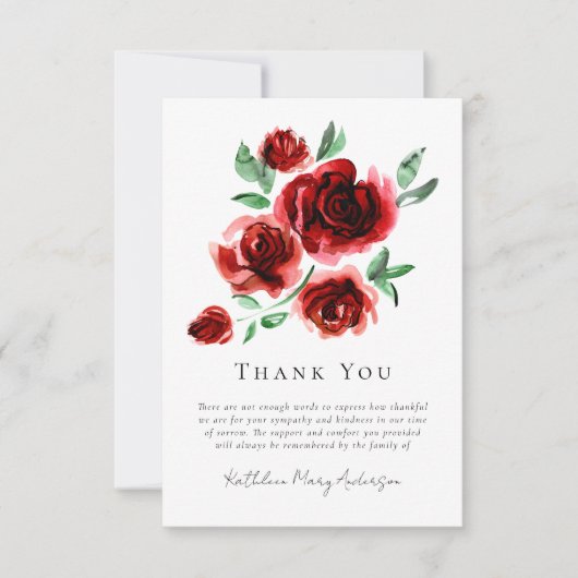 Red Roses Sympathie Begrafenis Bedankkaart (Voorkant)