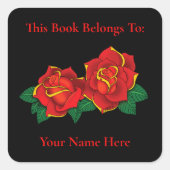 Red Roses Tattoo Bookplate Vierkante Sticker (Voorkant)