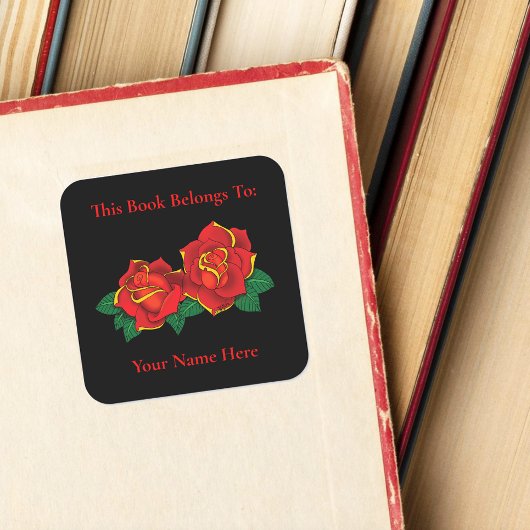 Red Roses Tattoo Bookplate Vierkante Sticker