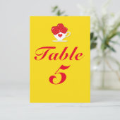 Red Roses Tea Cup Jaune Party Table Numéro Carte (Debout devant)
