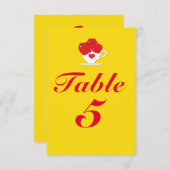 Red Roses Tea Cup Yellow Party Table Number Kaart (Voorkant / Achterkant)