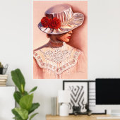 Red Roses Victorian Lady Élégant Décor Art Poster (Bureau à domicile)