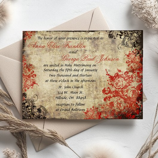 Red Roses Vintage Mariage Invitation