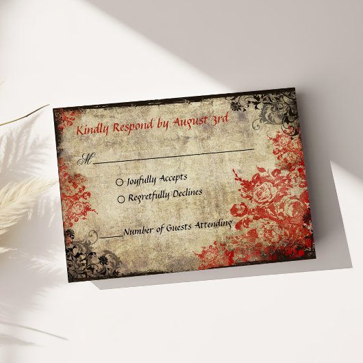 Red Roses Vintage Mariage RSVP Invitation