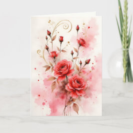 Red Roses Watercolor Anniversary Valentine's Day Kaart