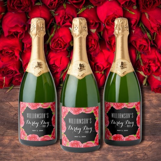 Red Roses Waterverf Derby Day Sparkling Wijnetiket