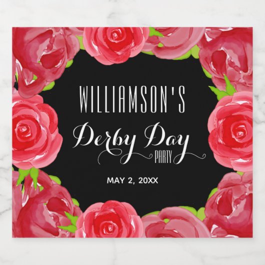 Red Roses Waterverf Derby Day Sparkling Wijnetiket (Enkel label)