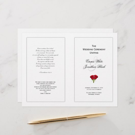 Red Roses Wedding Program Sjabloon (Voorkant / Achterkant in situ)