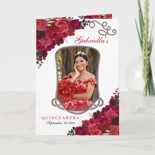 Red Roses Western Charro Quinceañera Programma (Voorkant)