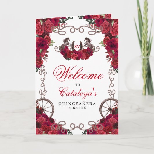 Red Roses Western Charro Quinceañera Programme (Devant)