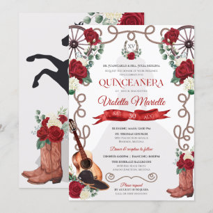 Red Roses Western Quinceañera Elegant Charro Kaart