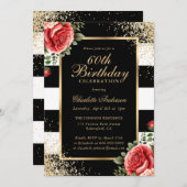 Red Roses Zwart Goud Confetti 60ste Verjaardag Kaart (Voorkant / Achterkant)