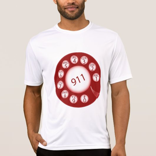 Red Rotary Phone Dial 911 Emergency Number T-shirt (Voorkant)