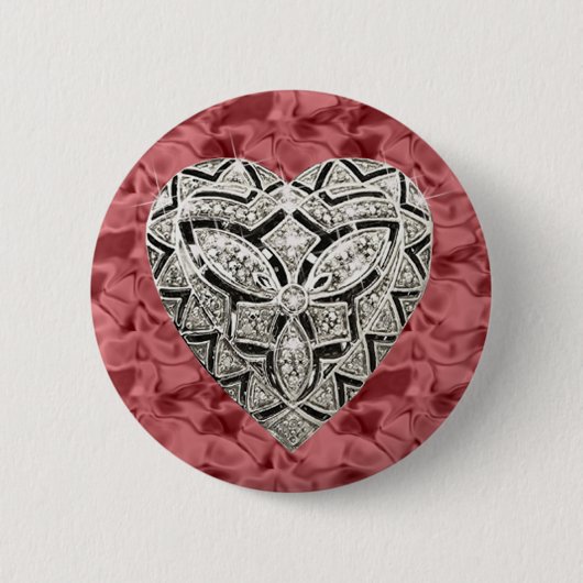 Red Round Elegant Designer Heart Button (Voorkant)