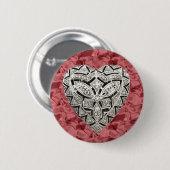 Red Round Elegant Designer Heart Button (Voorkant /achterkant)