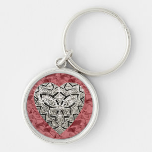 Red Round Elegant Designer Heart Keychain