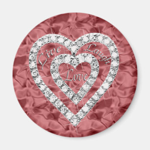 Red Round Live Laugh Love Diamond Heart Magnet Magneet