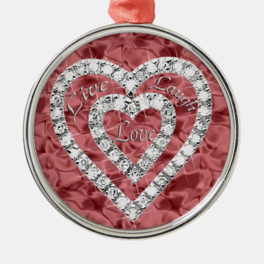 Red Round Live Laugh Love Diamond Heart Ornament (Voorkant)