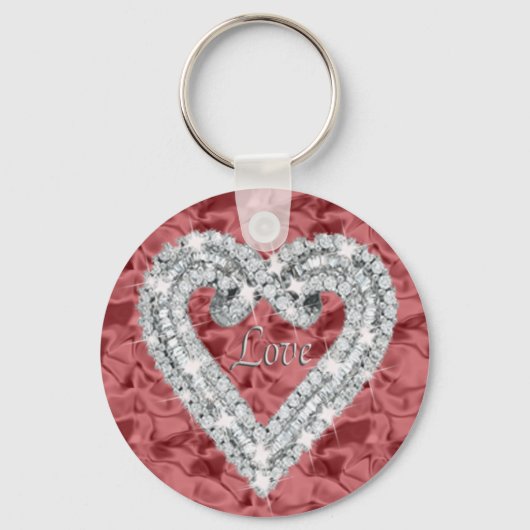 Red Round Love Diamond Heart Keychain (Voorkant)