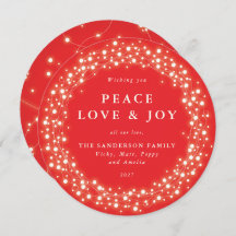 Red Round Sparking Licht Peace Love + Joy
